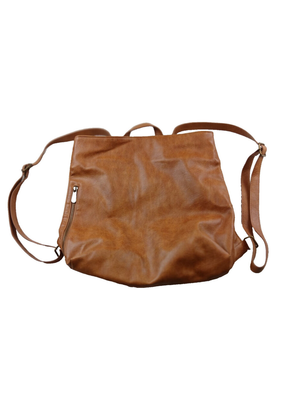 Thirty-One Backpack Caramel Distressed Pebble Bag Vegan Leather 16x14" Lg Tote